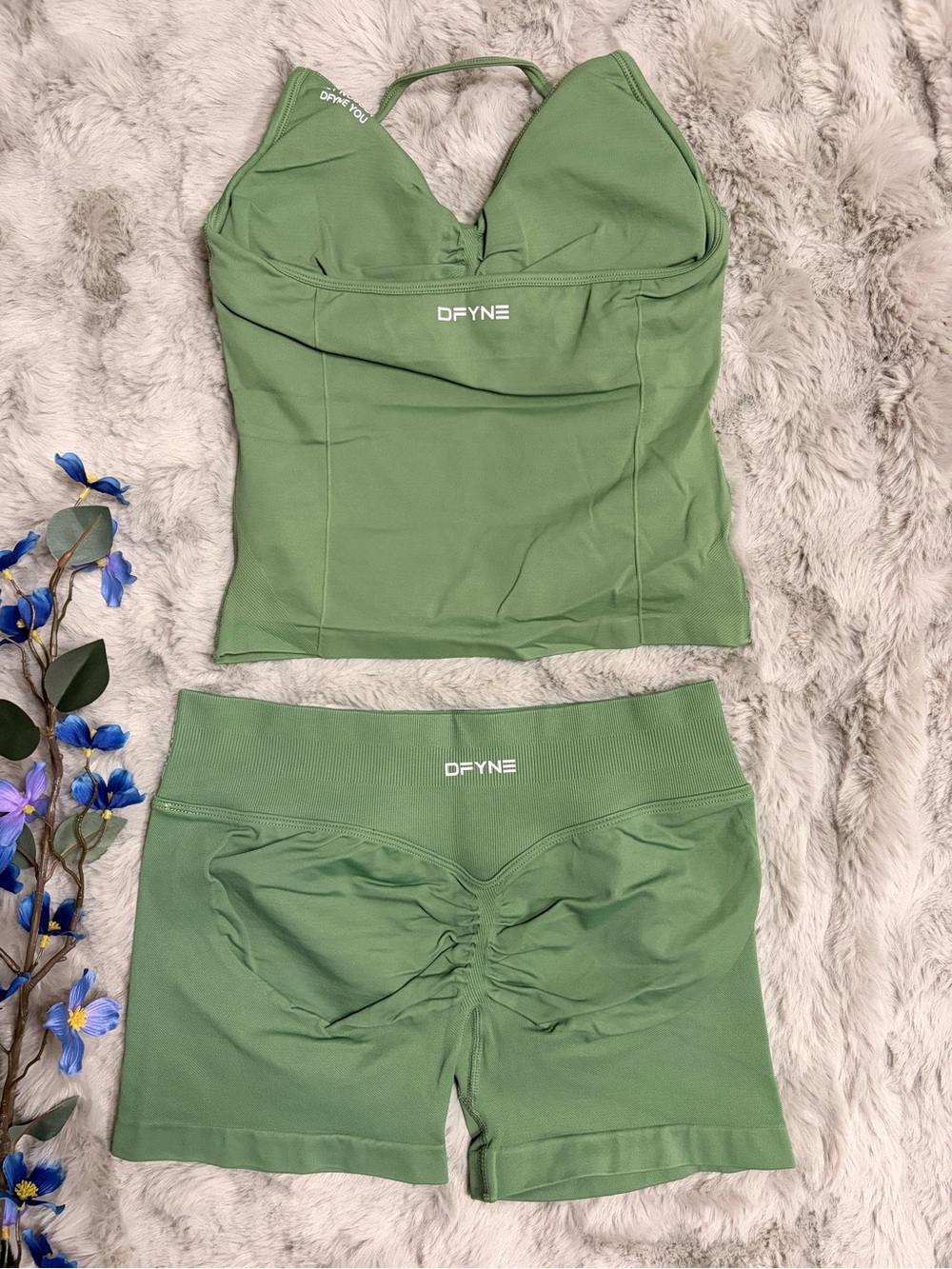 DFYNE Impact Halter Tank Top And Shorts Set Olive Green Size L